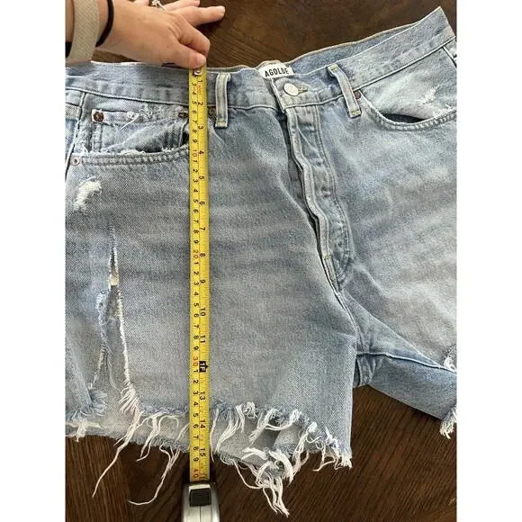 AGOLDE 32 Cotton Relaxed Frayed Hem High Rise Cutoff Shorts - Picture 9 of 9